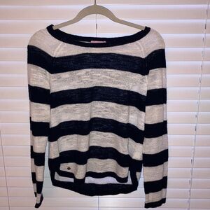 Lilly Pulitzer Black and Cream Striped Scoop Neck Sweater